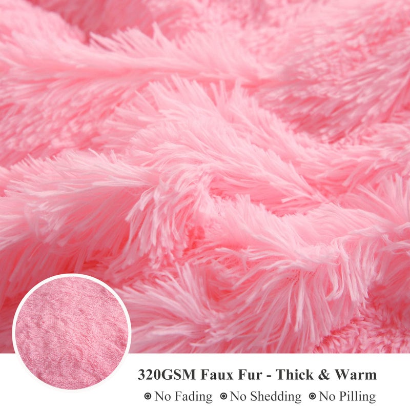XeGe Plush Shaggy Duvet Cover Set, Luxury Ultra Soft Crystal Velvet Fluffy Bedding Sets 3 Pieces(1 Furry Faux Fur Comforter Cover + 2 Fuzzy Faux Fur Pillowcases) Zipper Closure(Queen, Light Pink) - Image 4